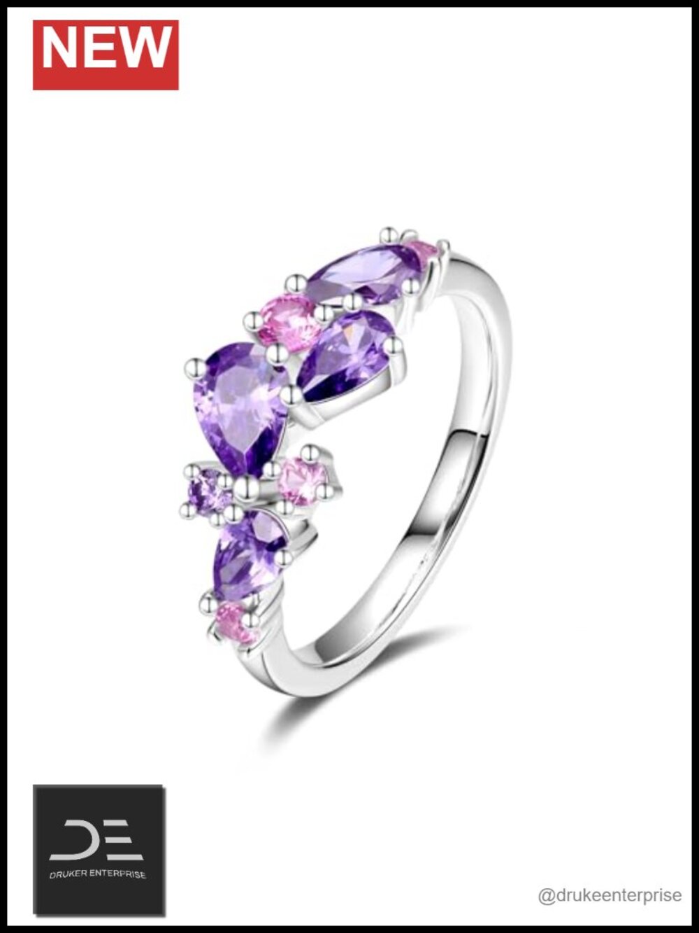 Sterling Silver Gold Plated Wisteria Multi-Stone Ring Size 8